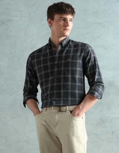 Image of Arrow Sport Men Slim fit Cotton Checked Long Sleeves Spread Collar Shirt