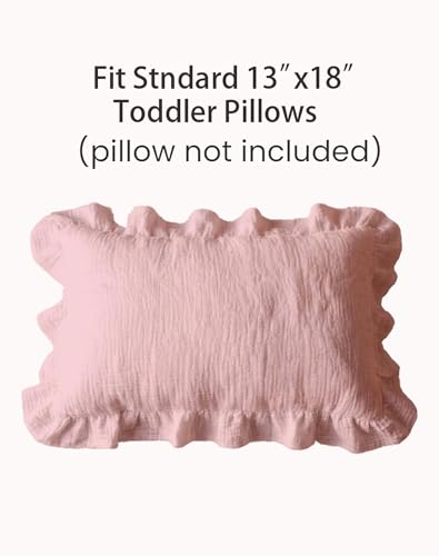 Image of Toddler Pillowcases for 13 inchx18 inch Pillow 2 Pack, Muslin Small Toddler Baby Kids Travel Pillow Covers for Boys Girls with Envelope Closure (Flower E & Pink-Ruffled, 13 x 18 Inch)