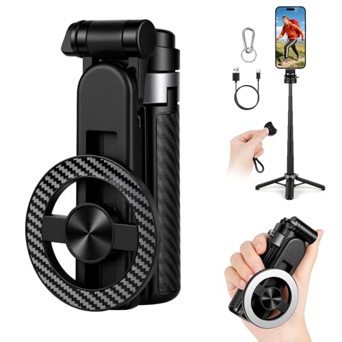 Ainiv 4 en 1 Perche à Selfie Magnétique Multifonctionnelle, Trépied Smartphone, Rotatif à 360° avec Anneau Métallique & Télécommande, Compatible avec...