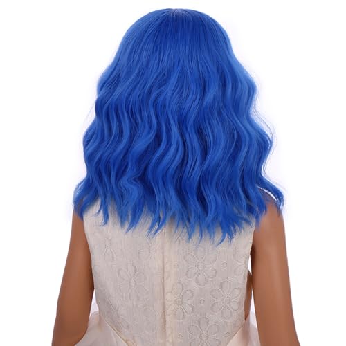 Image of PATTNIUM Dark Blue Wig for Kids Girls Short Blue Wavy Curly Wigs Side Part Bob Wigs Synthetic Halloween Cosplay Costume Hair Wig