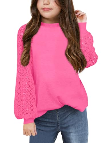 Image of Apbondy Girls Long Sleeve Shirts Lace Crewneck Blouses 5-14 Years