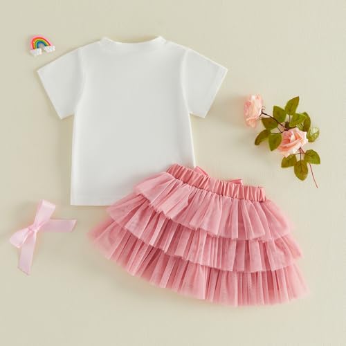 Image of Kayotuas Toddler Girl Summer Clothes Big Sister Outfit Letter Short Sleeve T-shirt Layered Tutu Skirt Set Cute Birthday Dress