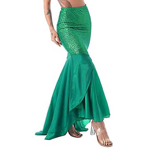 iEFiEL Damen Meerjungfrau Rock Abend Party Cocktail Maxi Rock Lang Partykleid Glitzer Prinzessin Kostüm Zu Karneval Fasching Grün L Cover