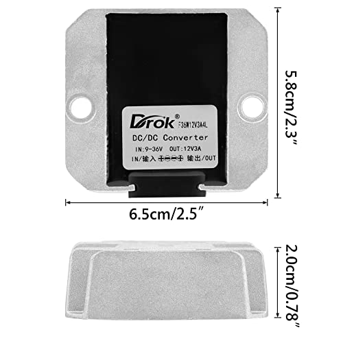 Image of DROK Boost Buck Converter 9V-36V to 12V 3A 36W Aluminium Shell Waterproof Auto Step Up Down Voltage Regulator 12V Volt Transformer for Car Audio Solar Power System LCD Television LED Display Screen