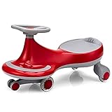 HOMGX Wiggle Car Ride On Toy, Swing Car with LED Flashing Wheels, Zig Zag Ride On Car - No Batteries, Gears or Pedals, Swivel Car Uses Twist & Turn, Plasma Car for Kids Ages 2+ (Red)