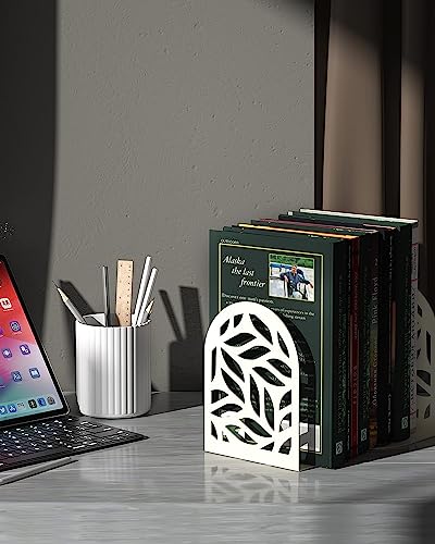 Image of Heavy Duty Book Ends to Hold Books | Decorative Bookends for Shelves| Premium Book Stoppers for Home, Office, School | White | 1 Pair | Large