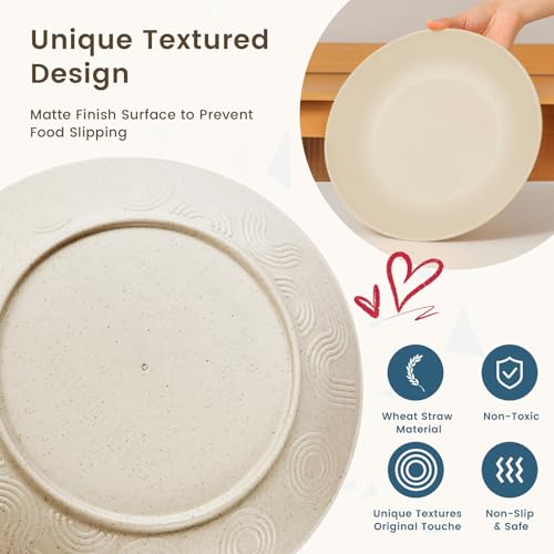 Image of Homienly 40 PCS Dinnerware Set Service for 8, Kitchen Wheat Straw Dinnerware Set Unbreakable - Plates Set, Bowls Set,Cups Set, Microwave and Dishwasher Safe Dish Set for Dinner, Outdoor(Beige)