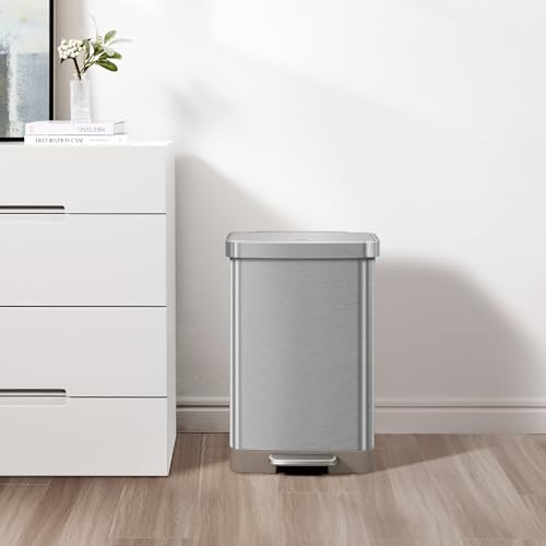 Ekohudsonmattestainless50liter132gallonsteptrashcanwithreartrashbagstoragecompartment Urban Country Home Decor Eko hudson matte stainless 50 liter132 gallon step trash can with rear trash bag storage compartment urban country home decor
