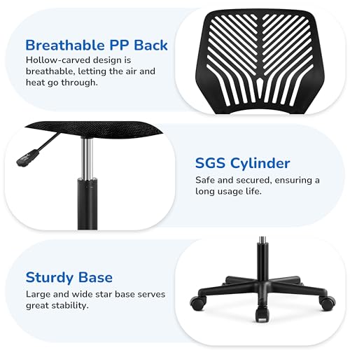 Image of Yaheetech Student Desk Chair, Low-Back Armless Study Chair with Lumbar Support, Adjustable Swivel Office Chair for Home Bedroom School, Black