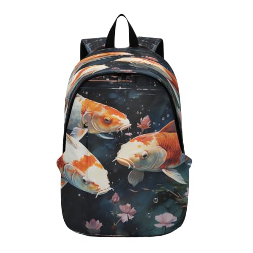 Sac à dos portable poissons dorés lotus idéal pour la randonnée extérieure et voyage