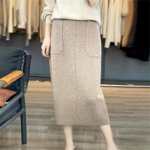 Women's Winter 100 Percent Knitted Cashmere Skirt Solid Wool Commuter Straight Skirts2