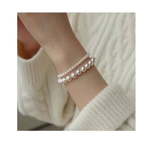 ZAHSY Stackable Stretch Pearl Bracelets for Women Elastic Layered Bracelets for Women Bridal Bridesmaid Bracelet for Wedding Pearl Bracelet Set3