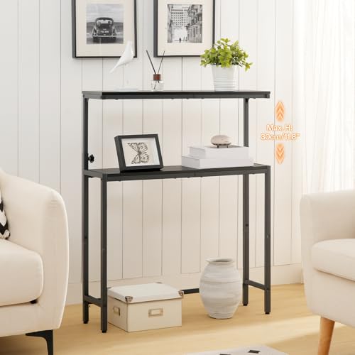Image of HOOBRO Narrow Console Table with Adjustable Height (31.5 inch-39.3 inch), High Entryway Table, Skinny Behind Couch Table with 2 Tier Shelf, Sofa Table for Hallway, Livingroom, Black BB96XG01