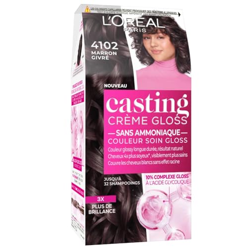 L’ORÉAL PARIS - Coloration Cheveux Semi-Permanente Ton sur Ton - Couleur Soin Gloss - Sans Ammoniaque - Casting Crème Gloss - Nuance : Marron Givré (4102)
