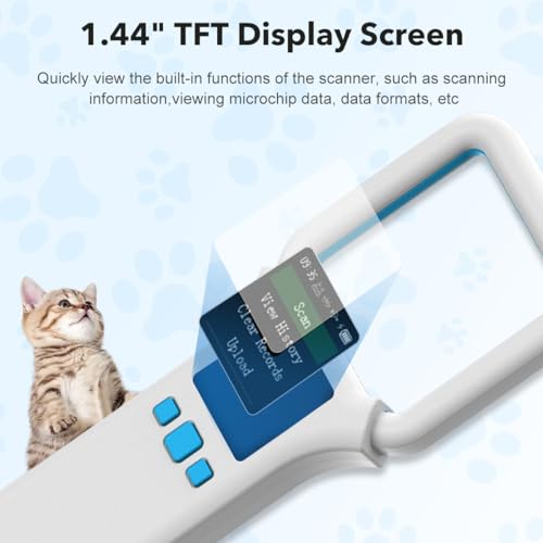 Image of Pet Microchip Scanner RFID 134.2Mhz /125Khz FDX-B(ISO 11784 /11785) Chip Reader 1000 Data Records Animal Universal Microchip Tag Reader Scanner with 1.44 inch TFT Screen