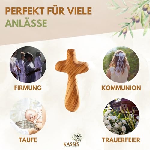 Kassis Geschenkartikel Kreuz als Handschmeichler aus Olivenholz 7 cm – handgefertigtes Kreuz aus Bethlehem – Trostspender und spirituelles Geschenk zu christlichen Anlässen - 1 Stück