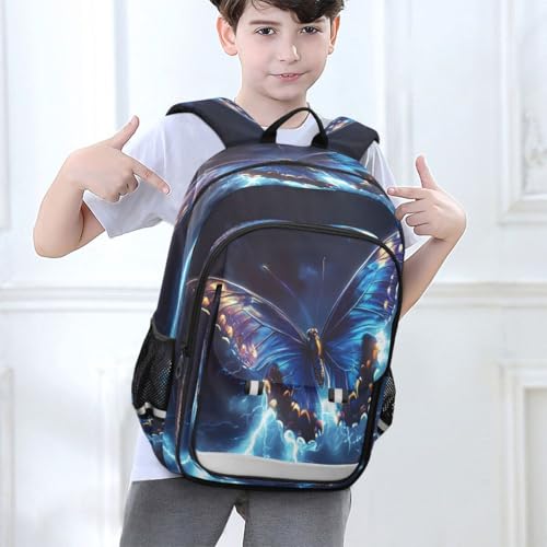 Sac à dos d'école primaire papillon bleu pour enfants 6-12 ans