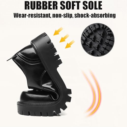 Men's Leather Lace Up Platform Oxfords Round Toe Chunky Heel Lug Sole Heightening Soft Bottom Derby Casual Shoes Classic Work Office Business Dress Shoes3