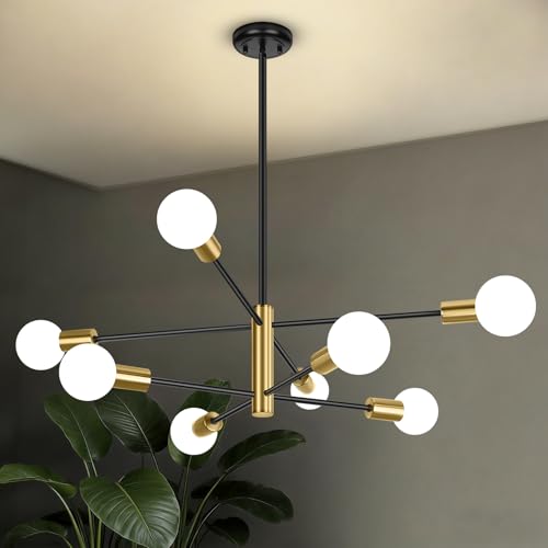 BesLowe 31&lsquo;&rsquo; 8-Light Modern Sputnik Chandelier, Mid Century Black & Gold Chandeliers Lighting...