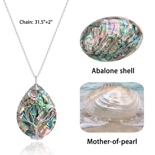 sedmart Tear Drop Abalone Shell Pendent Necklace Wire Wrap Abalone Shell Tree of Life Pendant Necklace Fashion Necklace Jewelry for Women handmade necklace mothers day necklace for mom jewelry - Image 3