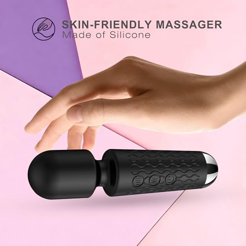 Image of Handheld Cordless Mini Massager, Powerful Quiet with Waterproof, 20 Modes & 8 Speeds Vibration Wand for Back Neck Shoulders, Muscle Soreness Relief & Recovery (Black)