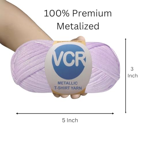 Image of VCR Shine Light Purple Metallic T-Shirt Yarn, 100 Grams, 100% Metallized Craft Yarn, Pack of 1 Yarn, Suitable for Handbags, Tote Bags and Sling Bags