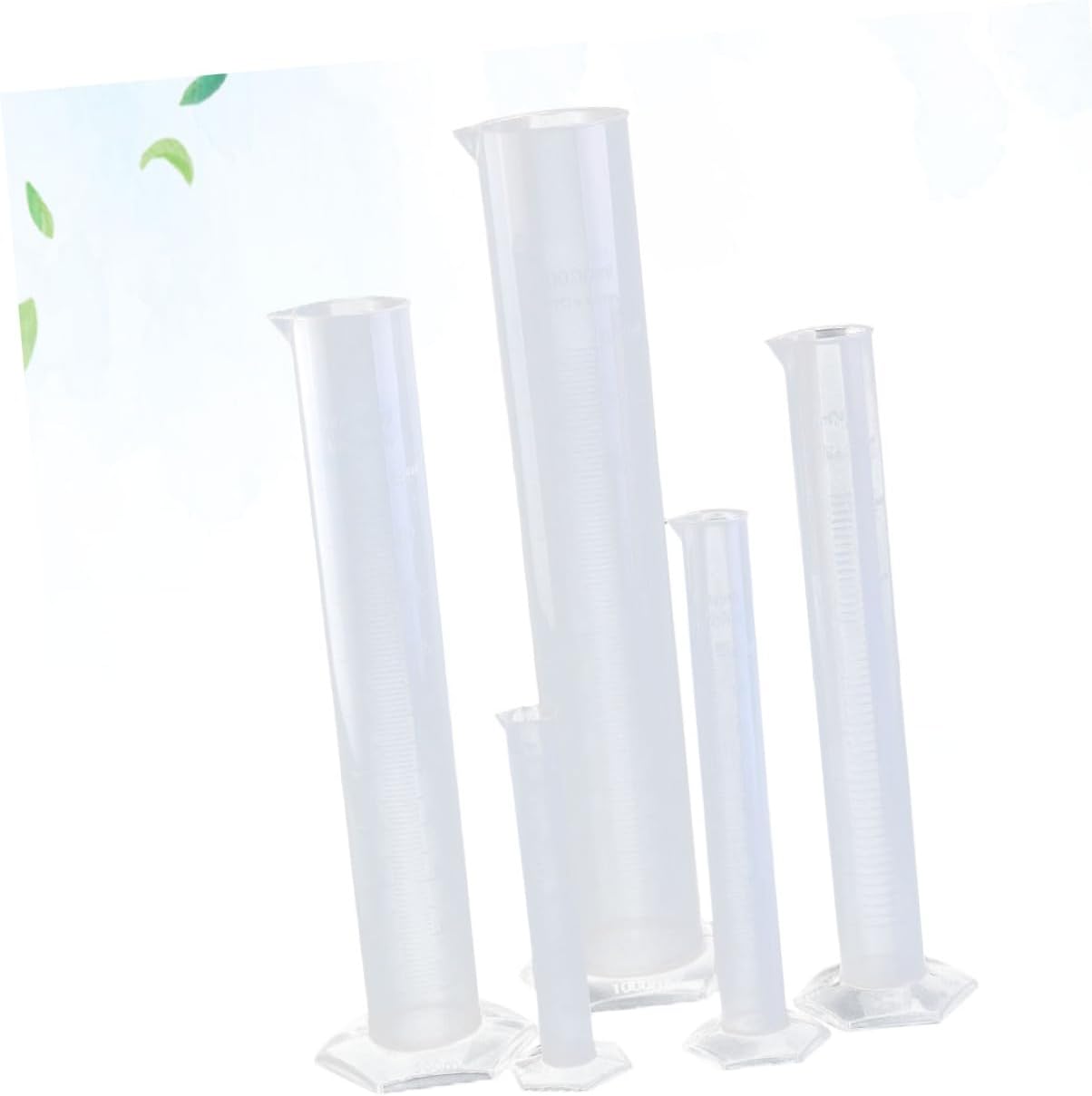 Plastic Graduated Measuring Cylinders Set Science Lab Test Tube with Base Scale (5 Sizes 50ml-1000ml)