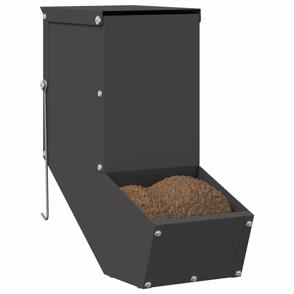 Comedero para conejos negro de acero laminado en frío, 12,5 x 26 x 28,5 cm, con capacidad de 1 kg, resistente a la intemperie, para interior y exterior, práctico montaje en pared