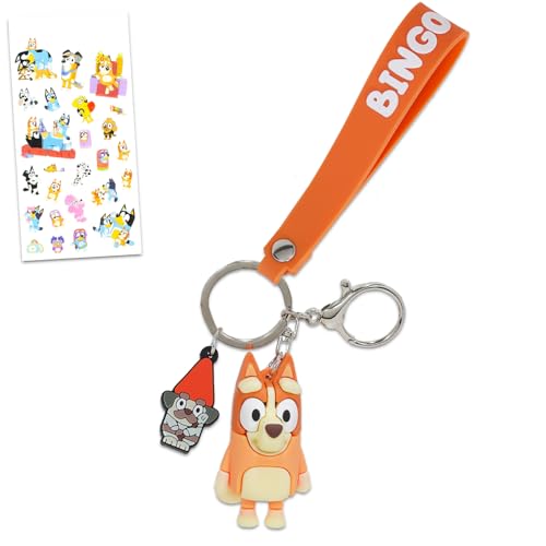 Llavero de Bingo de Bluey en silicona con correa y pegatinas para colgar en mochila escolar