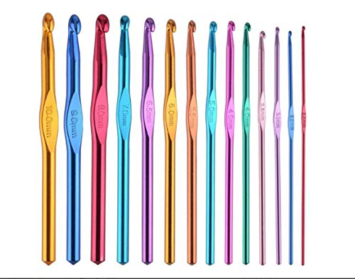 14PCS Diameter 2mm-10mm Aluminum Crochet Hook Set Knitting Needles Craft Weave Yarn Set 14 Size Multi-Coloured