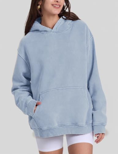 Image of FAIABLE Womens Oversized Acid Wash Hoodie Unisex Heavyweight Fleece Cotton Hoodies Vintage Washed Sweatshirt for Women