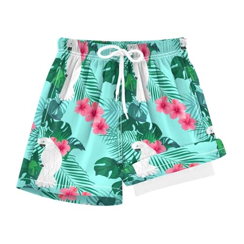 YANENDIE Boy Swim Trunks with Compression Liner Tropical Cockatoos Boys Swim Shorts Quick Dry Beach Shorts