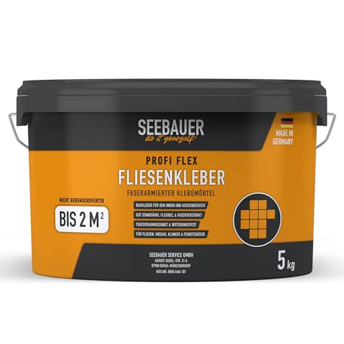 SEEBAUER diy® Profi Flex-Fliesenkleber | Fliesenkleber für Wand- & Bodenfliesen, Mosaik, Riemchen & Klinker | Auch für Heizestrich geeignet | Flexibel und Faserarmiert | Wiederverschließbar (5 kg) SEEBAUER diy® Profi Flex-Fliesenkleber | Fliesenkleber für Wand- & Bodenfliesen, Mosaik, Riemchen & Klinker | Auch für Heizestrich geeignet | Flexibel und Faserarmiert | Wiederverschließbar (5 kg)