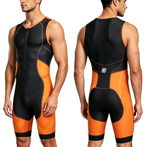Triathlon Suits Mens One-Piece Sleeveless Trisuits Skin Wet Suit for Running Cycling Swimming
