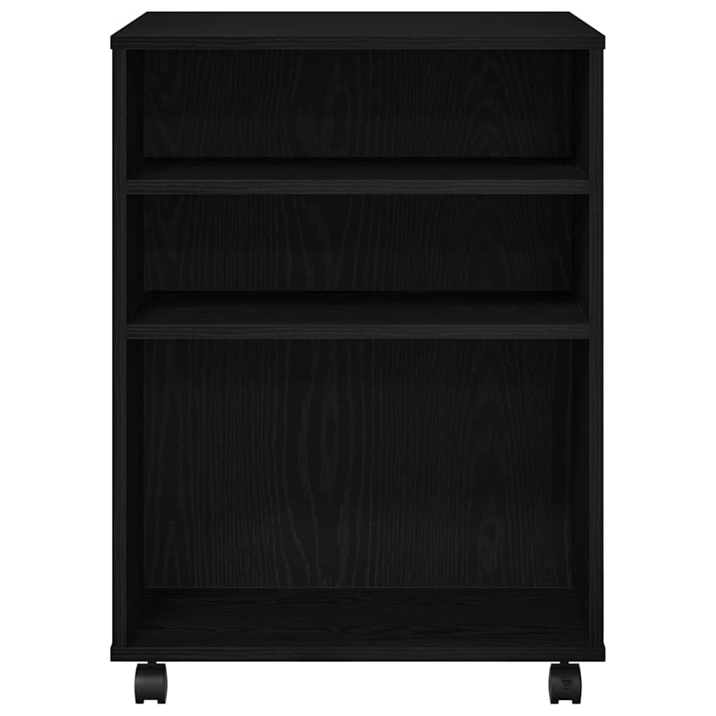 Mobiler Büroschrank auf Rollen, Aufbewahrungsschrank in Schwarz Eichen-Optik, 60 x 53 x 72,5 cm, Stabiler Rollcontainer mit 2 Fächern für Aktenordner und Bürobedarf