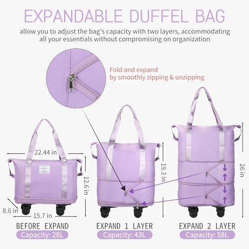 Voowo 1111 Rolling Duffle Bag, Expandable Foldable Carry On thumb #1