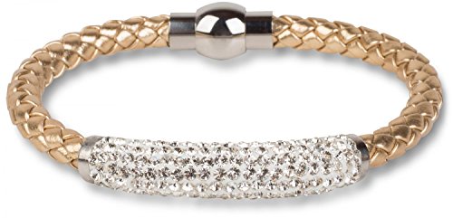 Preisvergleich Produktbild styleBREAKER geflochtenes Armband mit Strasssteinen und Magnetverschluss, Flechtarmband, Damen 05040047, Farbe:Gold