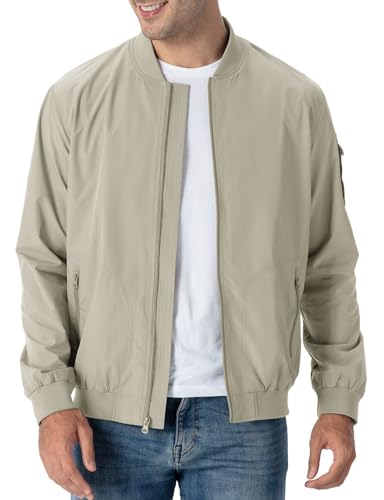 Rdruko Men's Lightweight Bomber Jacket Casual Stylish Fashion Coat Windbreaker(Light Khaki, US L)