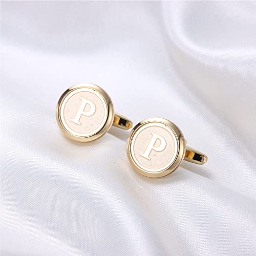 Image of LOYALLOOK Initial Gold Cufflinks for Men Gold Cuff Links Personalized Copper CuffLinks Letter Cufflinks Gift for Groom Husband Father