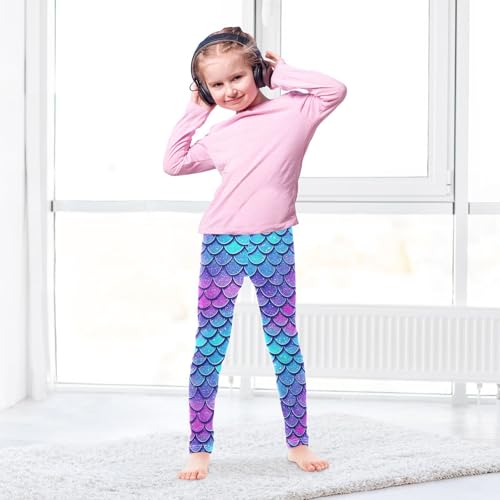 Blue Purple Dragon Scales Girls Leggings Soft Stretch Workout Yoga Dance Pants for Kids Casual Tights4