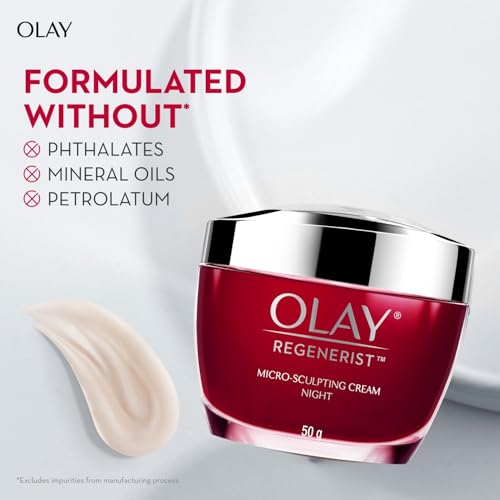 Image of Olay Regenerist Micosculpting Night Cream | Hydrated, Plump, Bouncy Skin | With Hyaluronic Acid, Niacinamide and Peptides | Normal, Oily, Dry, Combination Skin | 50g
