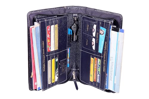 Image of Sukeshcraft Multiple Cheque Book Holder | Original Leather Holds Upto 8 Cheque Books (Leather, Blue)
