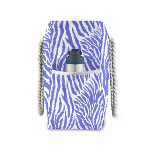 JUNZAN Zebra Print Blue Beach Tote Bag with Handles Swim Pool Bag Beach Totes Bags for Women with Waterproof Pockets4