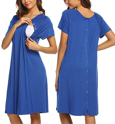 Ekouaer Womens Delivery Labor Maternity Nursing Nightgown Pregnancy Gown for Hospital Breastfeeding Dress(Snorkel Blue,XL)