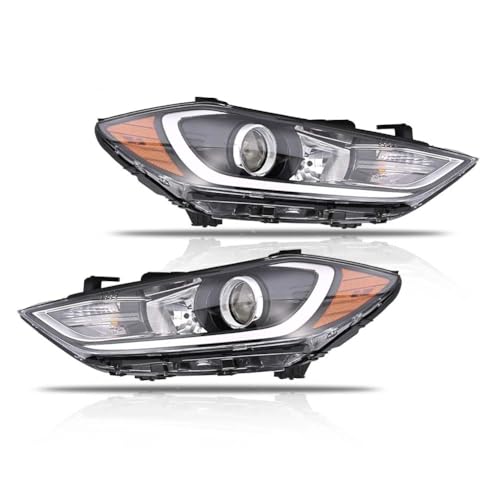 OLDANI Headlight Assembly for 2017 2018 Hyundai Elantra (Not Fit GT Models) w/o DRL Halogen Headlamp with Blubs Clear Lens Black Housing Amber Reflector (Driver&Passenger Side) 1 Pair