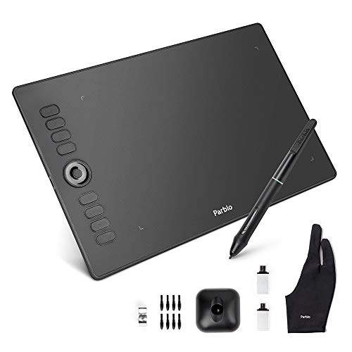 Parblo A610 Pro Graphic Drawing Tablet, Chromebook and Android Supported Art Tabet 8192 Levels Pressure Battery-Free Pen with 9 Express Keys