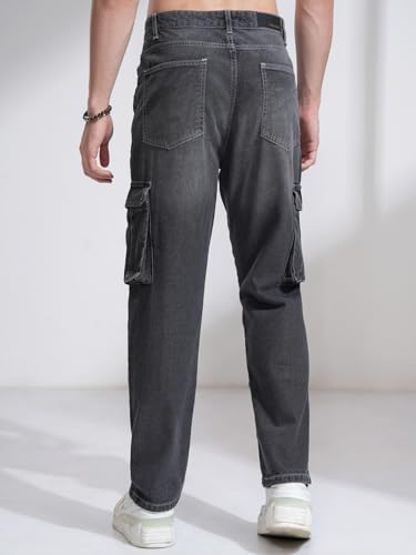 Image of Highlander Men's Relaxed-Fit Cargo Pocket Jeans | Clean Look | Cotton Comfort | Utility Style| Cargo Jeans for Man