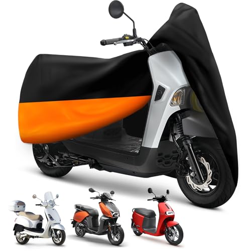XYZCTEM Moped Cover Vespa Cover Waterproof Outdoor for Small Scooter Cover Outdoor Protection Against Water UV Wind Fit for Honda 50CC 60 to 72 L Motorcycle Cover Black and Orange