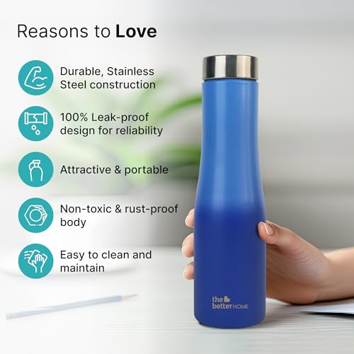 Image of The Better Home Splash Stainless Steel Water Bottle 1 Litre | Leak Proof, Durable & Rust Proof | Non-Toxic & BPA Free Steel Bottles| Steel Water Bottle | Blue Gradient (Pack of 5)