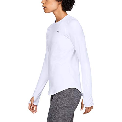 Under Armour Women's ColdGear Armour Fitted Long Sleeve Shirt,White (100)/Metallic Silver, Small